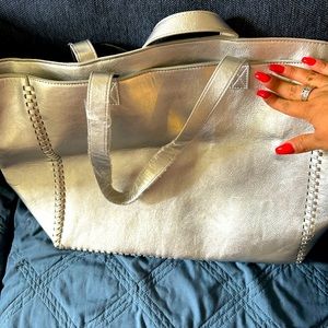 Silver metallic large tote bag from Saks Fifth ave! Never used with ticket